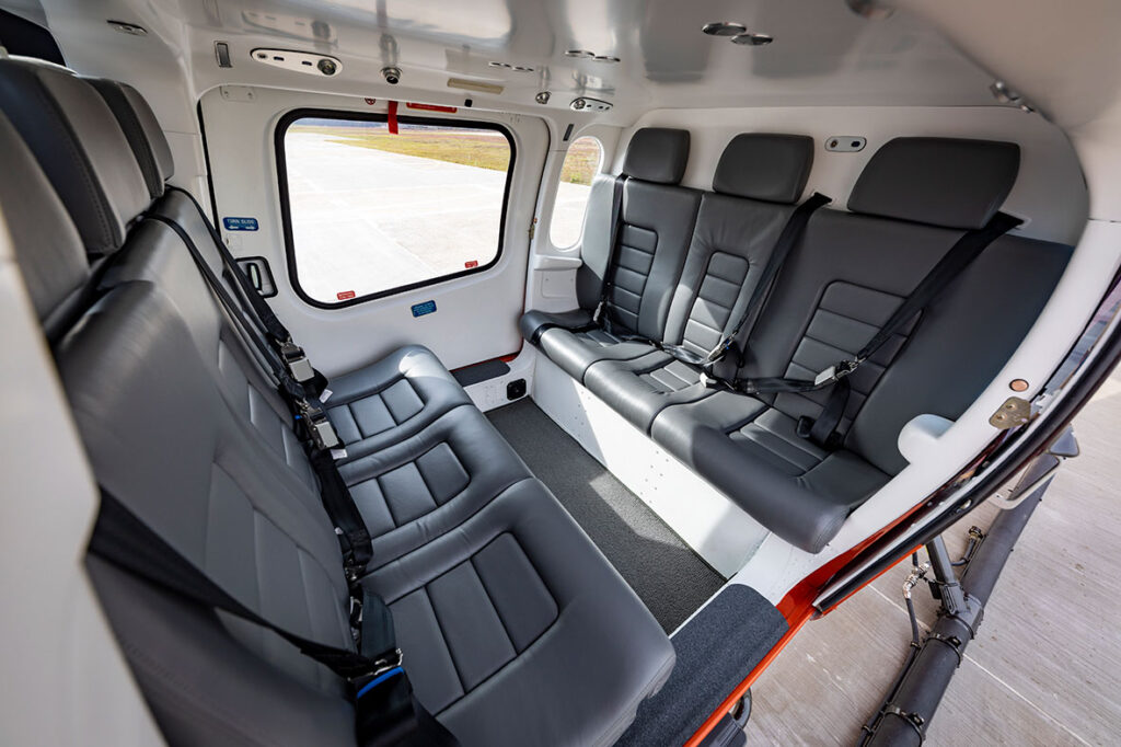Luxurious leather seating inside the Agusta 119KX MKII executive cabin.